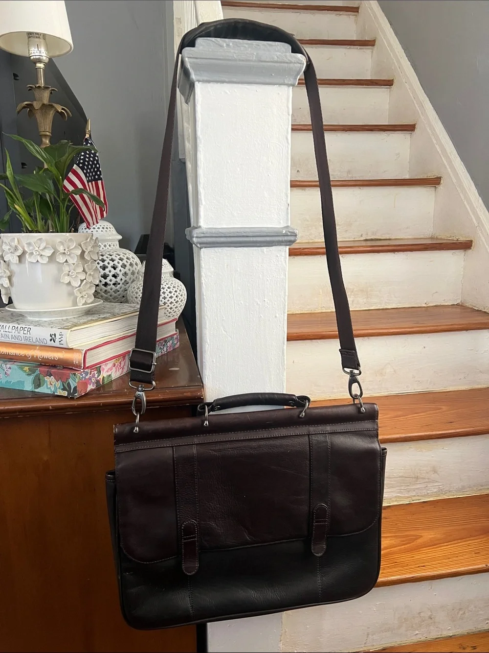 solo Dark Brown Leather Briefcase Messenger